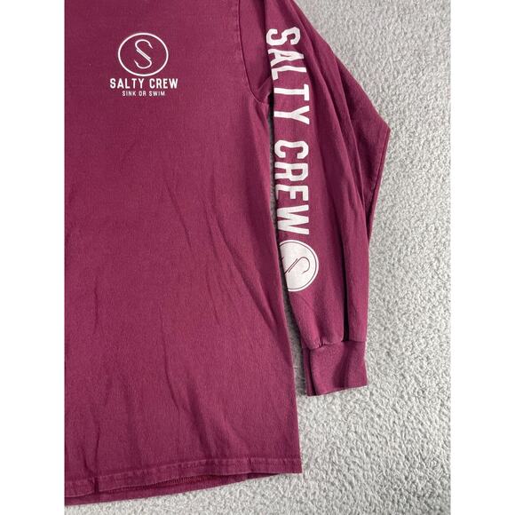 Salty Crew Shirt Mens Medium Maroon Rod N Gun Club Fishing Long Sleeve Swim - Picture 4 of 10